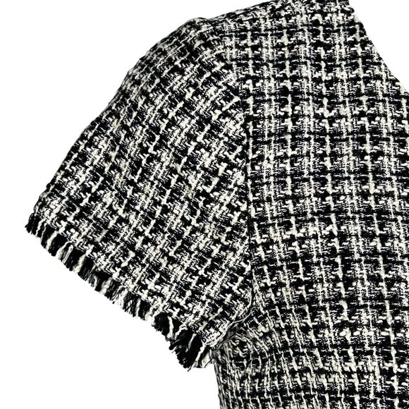 Talbots Womens 6 Tweed Black White Dress Raw Hem Houndstooth Old Money Office - Picture 3 of 16